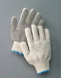 Radnor Large Natural Medium Weight Polyester/Cotton String Gloves With Knit Wrist And Single Side Black PVC Dot Coating