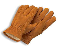 Radnor Large Brown Leather Thinsulate Lined Cold Weather Gloves With Keystone Thumb, Slip On Cuffs, Color Coded Hem And Shirred Elastic Wrist