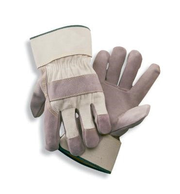 Radnor Large Side Split Leather Palm Gloves With Safety Cuff, Duck Canvas Back And Double Leather Palm