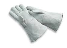 Radnor Large Pearl Gray 14" Economy Grade Shoulder Split Cowhide Cotton Sock Lined Welders Gloves With Wing Thumb, Fully Welted Fingers And Cotton Stitching