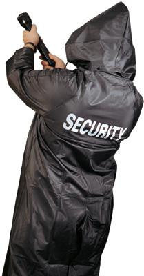 River City Garments Large 60" Black Classic Plus .35 mm Polyester And PVC Rain Coat With Front Snap Closure, Detachable Hood  And Corduroy Collar