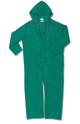 River City Garments X-Large Green Dominator .42 mm Polyester And PVC Flame Resistant Rain Coveralls With Front Zipper Closure And Attached Hood