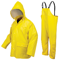 River City Garments Medium Hi-Viz Yellow Navigator .40 mm Polyurethane And Polyester 2 Piece Rain Suit With Silver Reflective Stripes (Includes Jacket With Front Snap Closure, Attached Hood And Snap Fly Bib Pants)