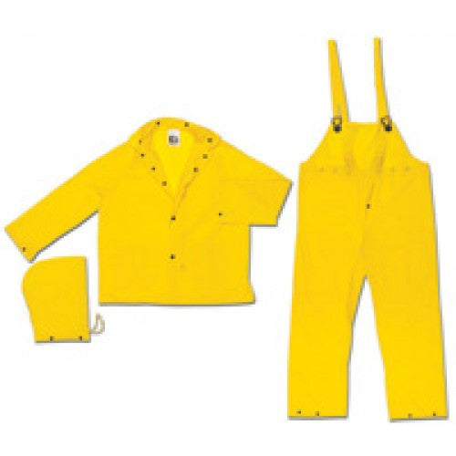 River City Garments 4X Yellow Squall .20 mm PVC Disposable 3 Piece Rain Suit (Includes Jacket With Front Snap Closure, Detached Hood And Snap Fly Bib Pants)