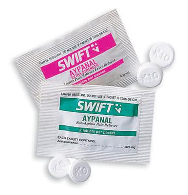 Swift First Aid 2 Pack Extra Strength Aypanal Non Aspirin Pain Reliever Containing 500Mg Acetaminophen (50 Packs Per Box, 12 Boxes Per Case)