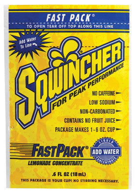 Sqwincher .6 Ounce Fast Pack Liquid Concentrate Lemonade Electrolyte Drink - Yields 6 Ounces (50 Single Serving Packets Per Box)