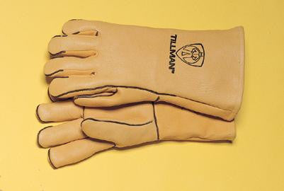 Tillman Large Gold 14" Top Grain Elk Wool Lined Welders Gloves With Straight Thumb, Welted Fingers And Kevlar Stitching (Carded)