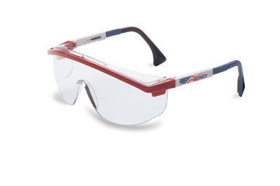 Uvex By Sperian Astrospec 3000 Safety Glasses With Nylon Red, White And Blue Frame, Clear Polycarbonate Uvextreme Anti-Fog Lens And Duoflex Temples