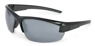 Uvex Mercury Safety Glasses With Black And Gray Frame And Silver Mirror Hard Coat Anti Scratch Lens