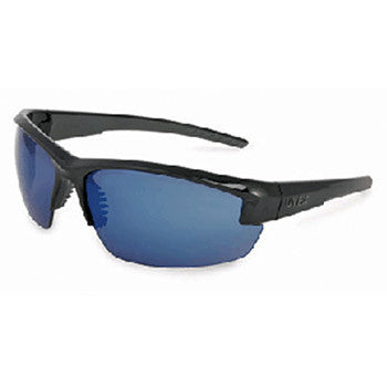 Uvex Mercury Safety Glasses With Black And Gray Frame And Blue Mirror Hard Coat Anti Scratch Lens