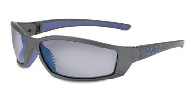 Uvex By Sperian SolarPro Safety Glasses With Gray And Blue Frame And Silver Polycarbonate Supra-Dura Anti-Scratch Hard Coat Mirror Lens