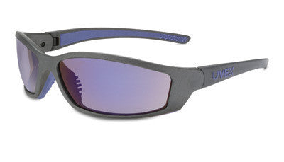 Uvex By Sperian SolarPro Safety Glasses With Gray And Blue Frame And Blue Polycarbonate Supra-Dura Anti-Scratch Hard Coat Mirror Lens