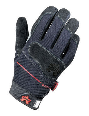 Valeo Medium Black Mechanics Full Finger Split-Cow Anti-Vibration Gloves With Elastic Cuff, Double-Layered Leather Palm With AV GEL, Stretch-Knit Padded Back, And Flexible, Padded Knuckles