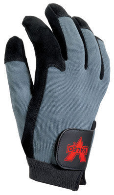 Valeo Large Blue And Black Split-Leather Full Finger Split-Cow Anti-Vibration Gloves With Elastic Cuff, AV GEL Padded Palm, And Gel Foam In Thumb, Thumb Joint And All Fingers