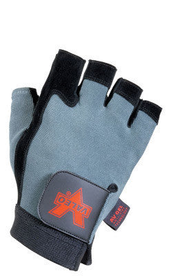 Valeo Small Blue And Black Fingerless Split-Leather Anti-Vibration Gloves With Elastic Cuff, AV GEL Padded Palm, And Gel Foam In Thumb, Thumb Joint And All Fingers