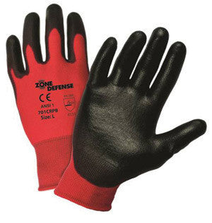 West Chester Medium Zone Defense Black Polyurethane Palm Coated Work Glove With Red Nylon Liner And Knit Wrist