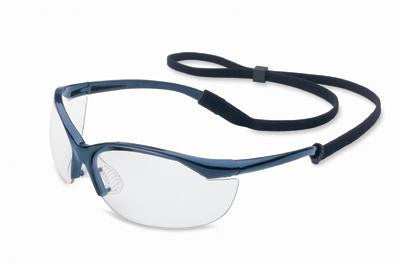 Sperian Vapor Safety Glasses With Metallic Blue Frame, Clear Polycarbonate Anti-Scratch Hard Coat Lens And Break-Away Neck Cord