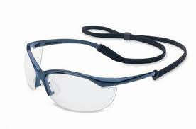 Sperian Vapor Safety Glasses With Metallic Blue Frame, Clear Polycarbonate Fog-Ban Anti-Fog Lens And Break-Away Neck Cord