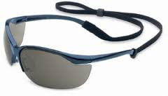 Sperian Vapor Safety Glasses With Metallic Blue Frame, Gray Polycarbonate TSR Fog-Ban Anti-Fog Lens And Break-Away Neck Cord