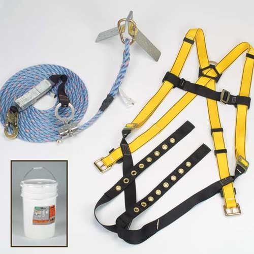 MSA Standard 25' Roofer's Kit (Includes Standard Workman Vest-Style Harness With Qwik-Fit Leg Straps, 25' Rope Lifeline With Trailing Rope Grab, Roof Anchor And Bucket)